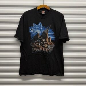 Vintage 1998 Harley Davidson Nature Wolfs Utah Mountain Black Mens XL Shirt